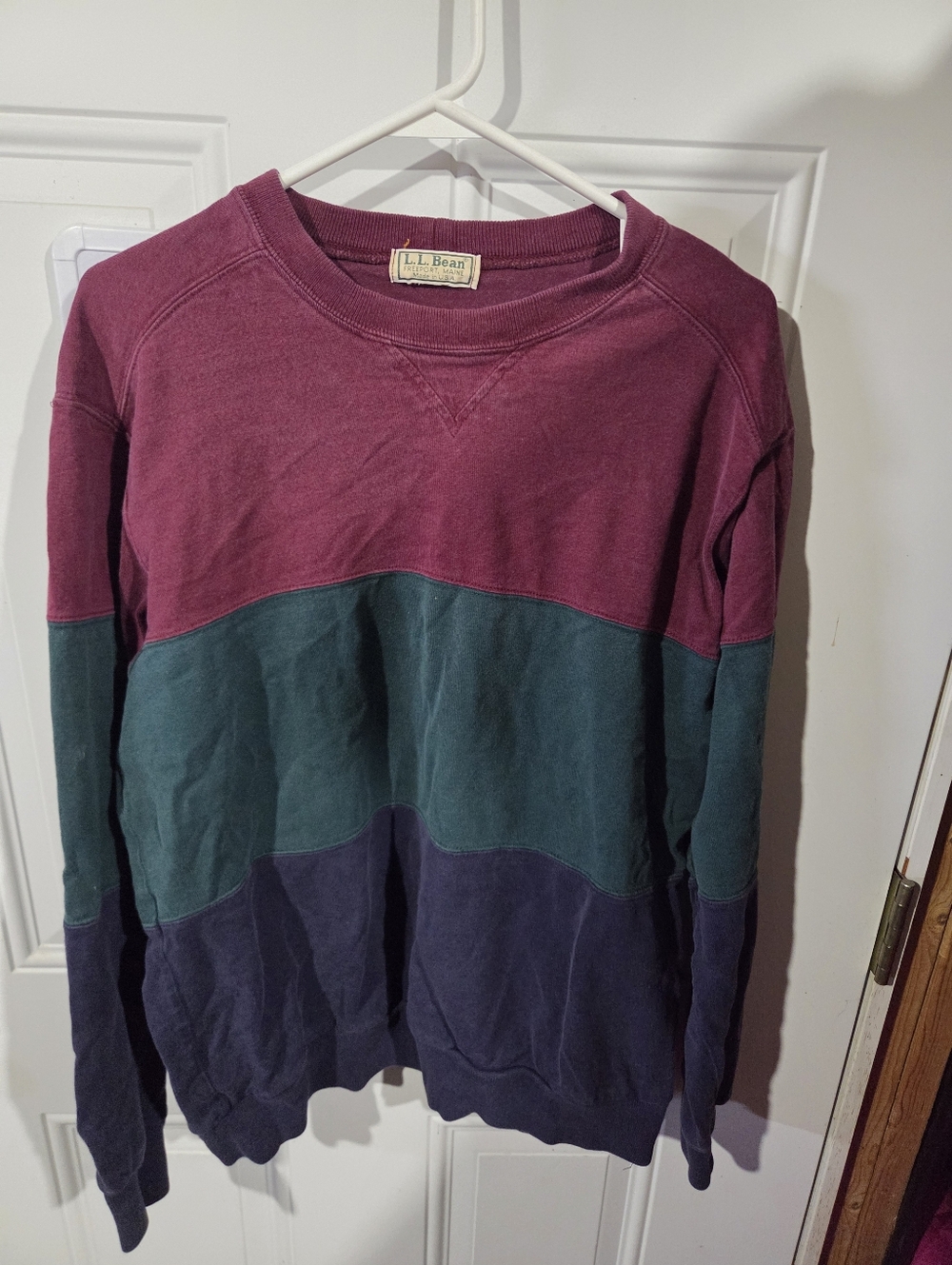 L.L. Bean Three-Tone Colorblock Sweatshirt in Berry, Teal & Navy